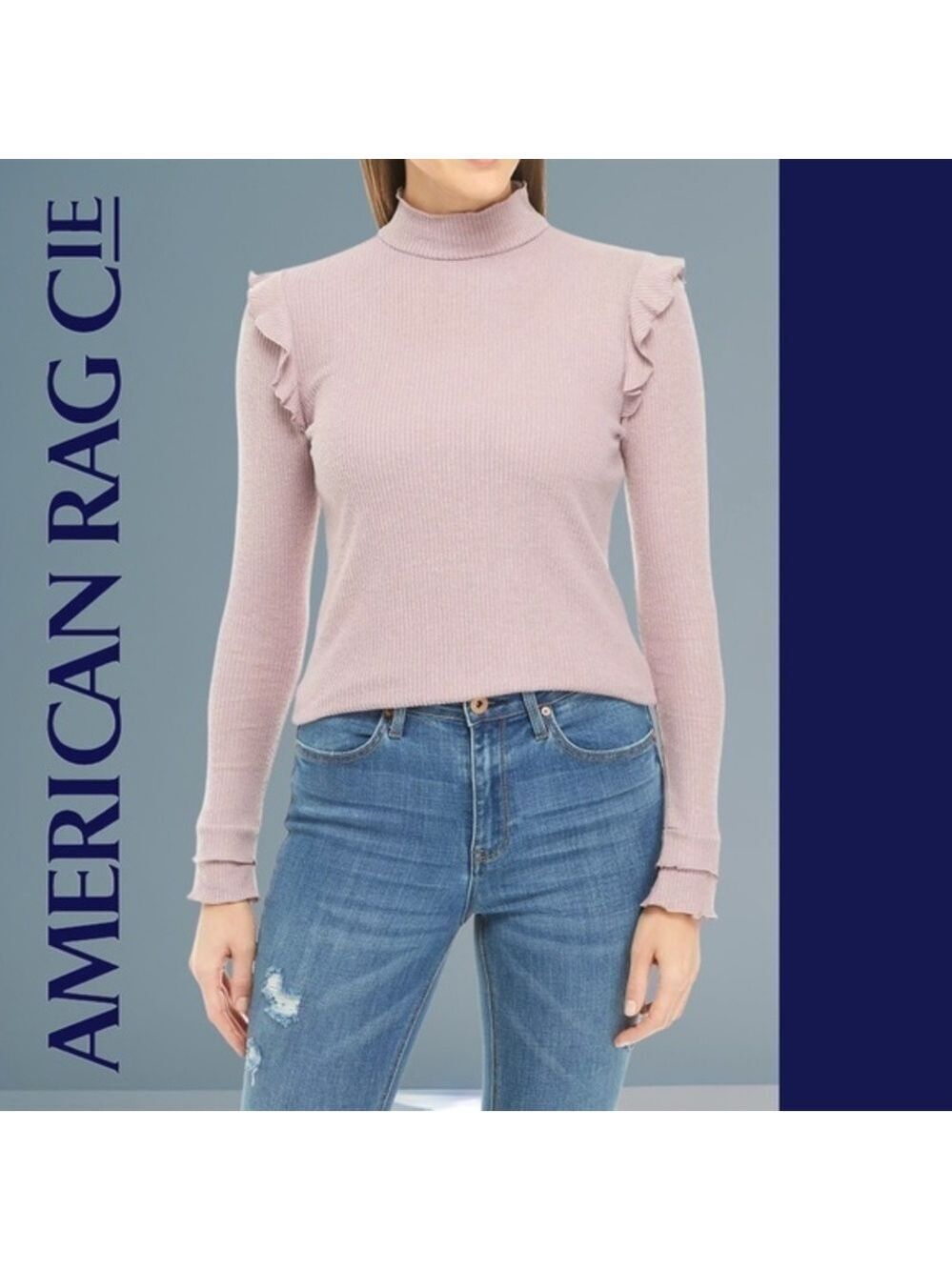 AMERICAN Rag Ribbed Long Sleeve Lettuce-Edge Top - Picture 4 of 14